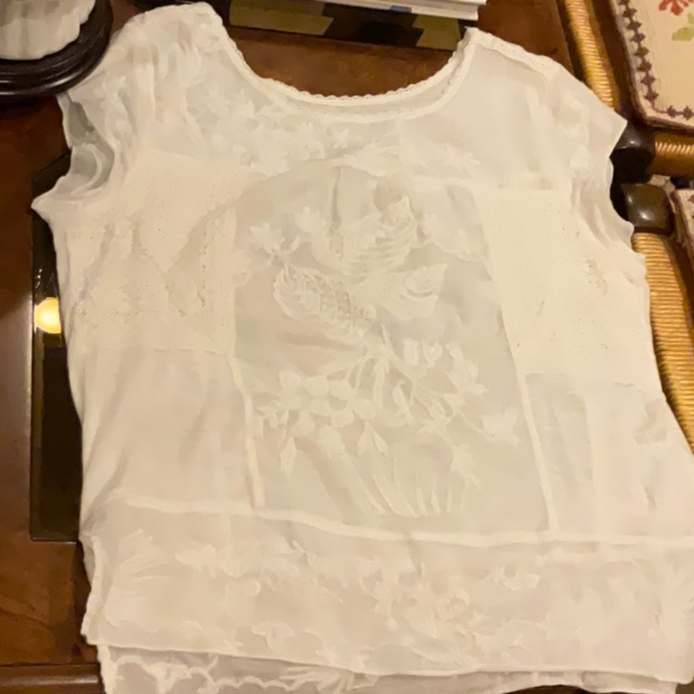 Beautiful lace and embroidery white top.  The details are WOW!  Lovely!